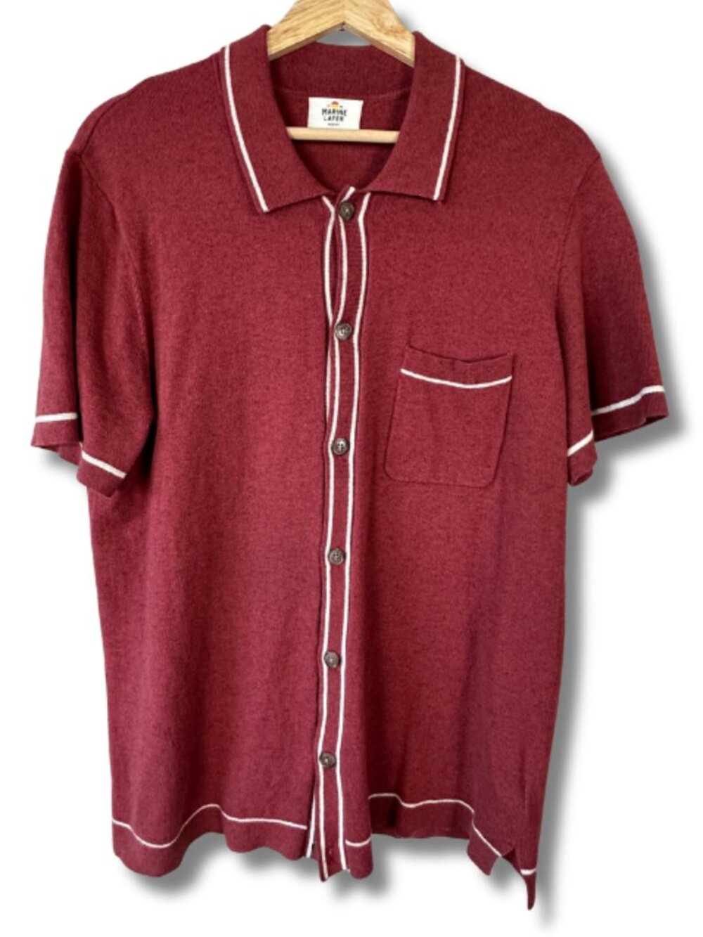 Marine Layer Wyatt Tipped Shirt Men's Medium Cotton Blend Knit Casual Chili Red